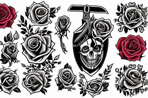 A rose with a bloody dagger through it surrounded by the quote "Dying is the only way you'll let me love you" tattoo idea
