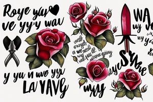 A rose with a bloody dagger through it surrounded by the quote "Dying is the only way you'll let me love you" tattoo idea