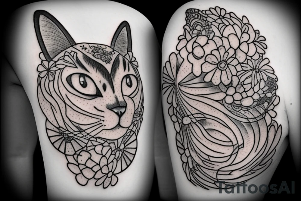 hairy cat looking up at a butterfly tattoo idea