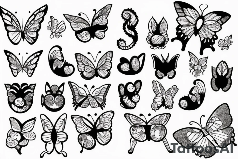 hairy cat looking up at a butterfly tattoo idea
