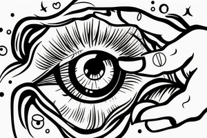 A hand holding an eyeball in front of a seductive mouth tattoo idea