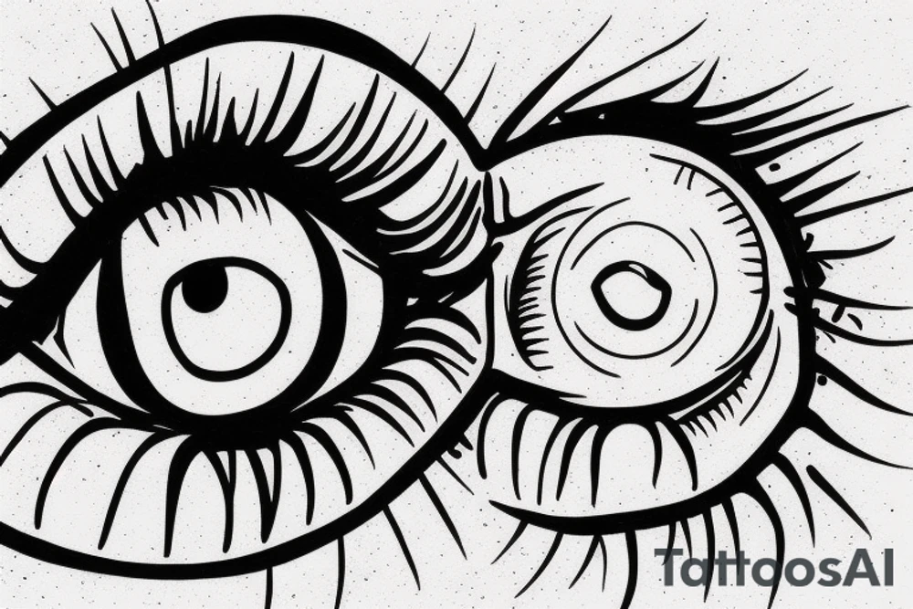 A eye gripped by a hand in-front of a mouth. tattoo idea