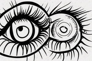 A eye gripped by a hand in-front of a mouth. tattoo idea