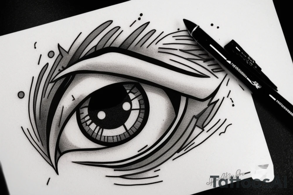 A eye gripped by a hand in-front of a mouth. tattoo idea