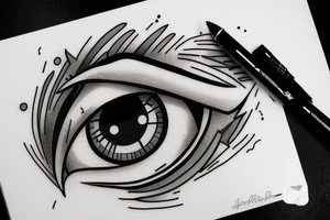 A eye gripped by a hand in-front of a mouth. tattoo idea