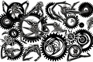 black circuit spider cog tattoo idea
