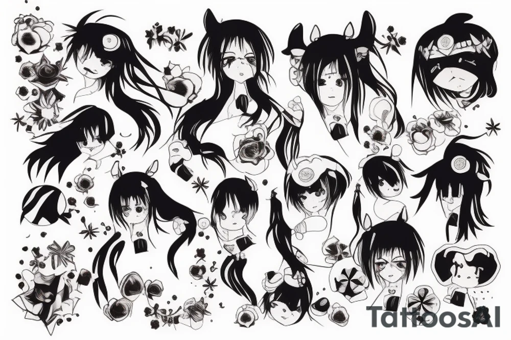 angry anime girl with cow tattoo idea