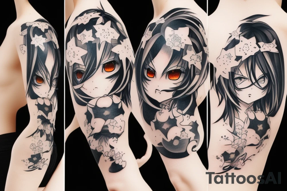 angry anime girl with cow tattoo idea