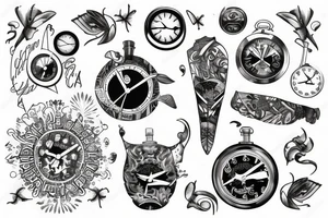 Sleeve design showing the outdoors and passing of time tattoo idea