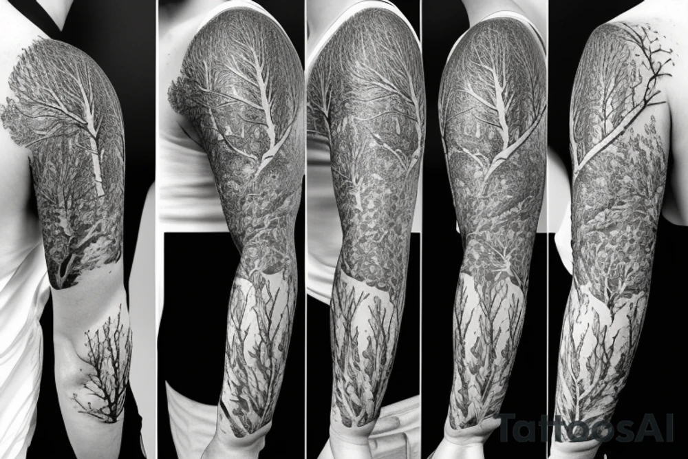 Sleeve design showing aspens trees and changes over time tattoo idea