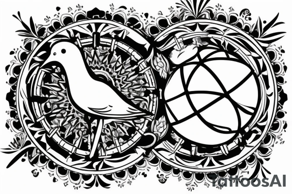 back tattoo with a globe in the middle with two white doves flying from it into clouds above tattoo idea