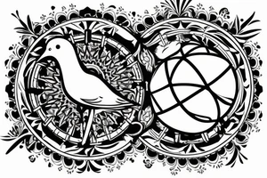back tattoo with a globe in the middle with two white doves flying from it into clouds above tattoo idea