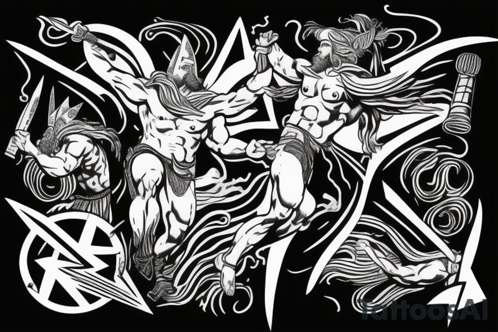 Zeus throwing lightning bolt to Thor with hammer tattoo idea Zeus throwing lightning bolt to Thor with hammer tattoo idea
