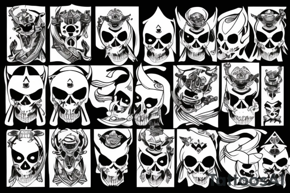 Samurai skull demoniac tattoo idea