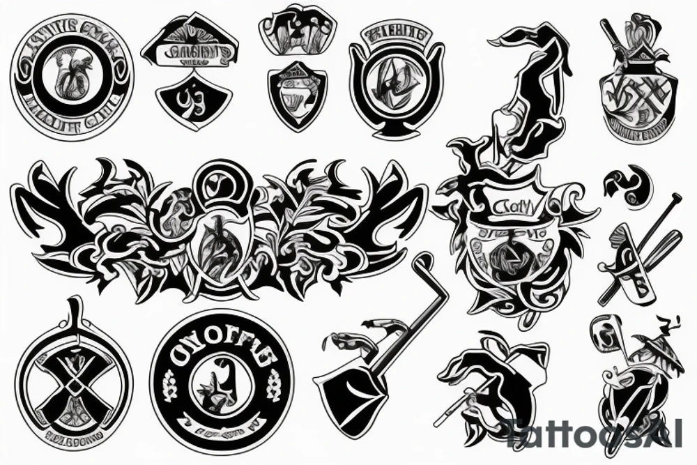 A family crest made of golf clubs tattoo idea