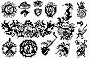 A family crest made of golf clubs tattoo idea