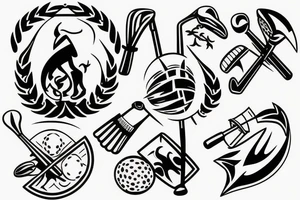 A family crest made of golf clubs tattoo idea