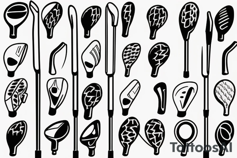 3 golf clubs one line drawing tattoo idea