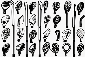 3 golf clubs one line drawing tattoo idea