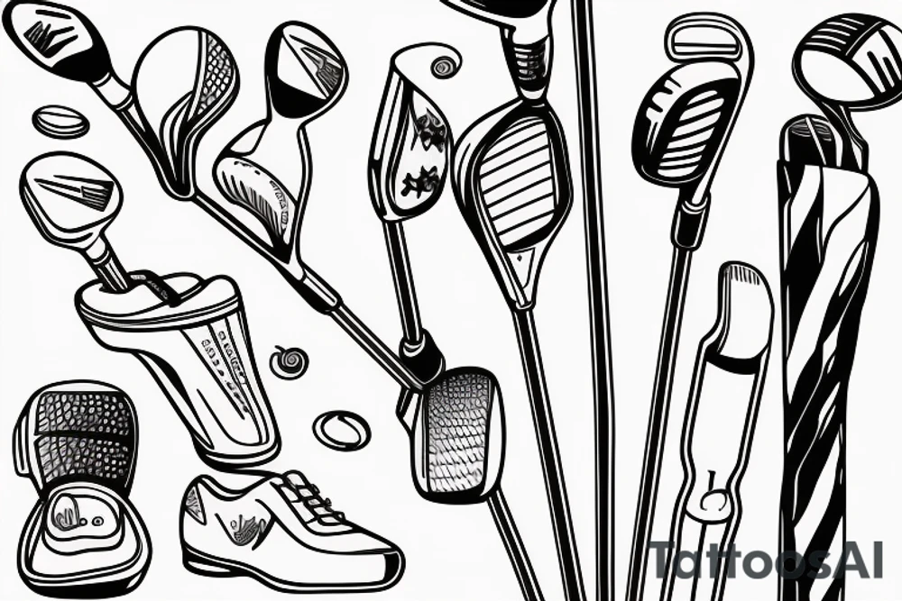 3 golf clubs one line drawing tattoo idea