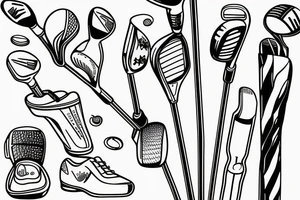 3 golf clubs one line drawing tattoo idea