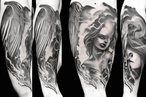 Fallen angel with lightning and clouds tattoo idea