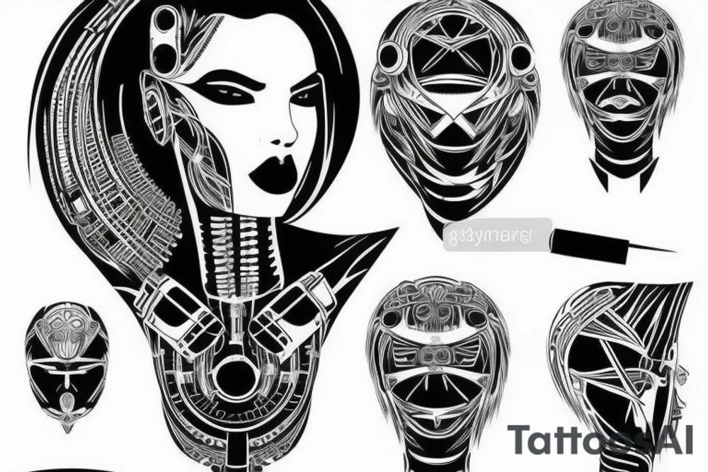 cyberpunk neck robotic tribal tattoo idea
