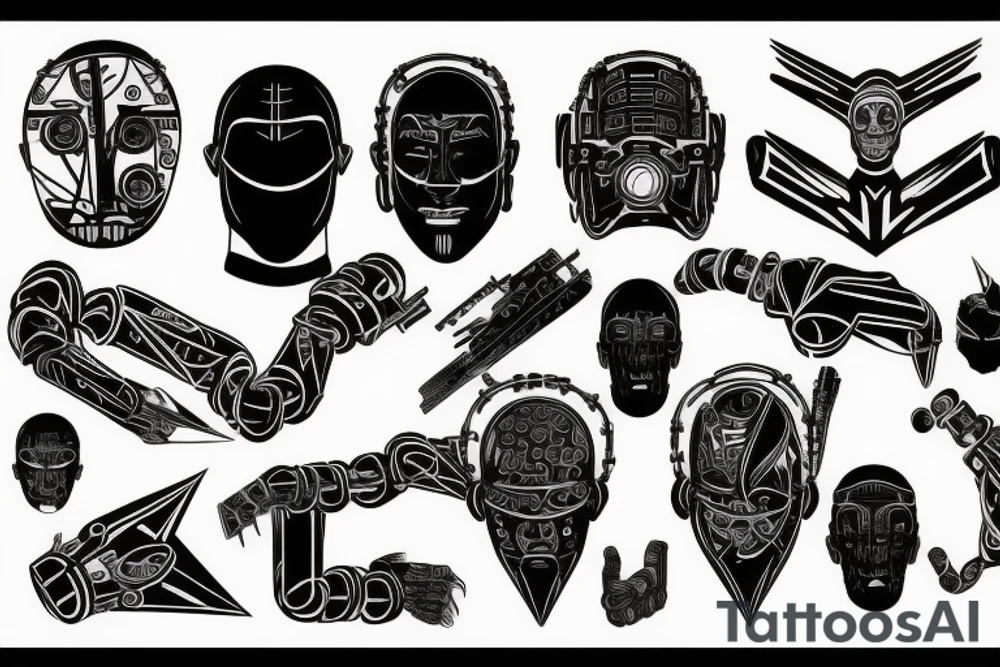 cyberpunk neck robotic tribal tattoo idea