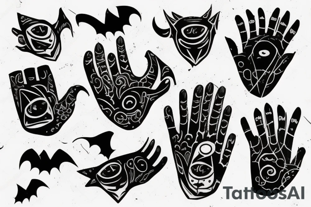 Hand, kat, bat tattoo idea