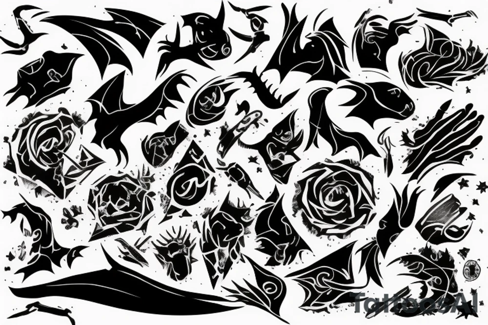 Hand, kat, bat tattoo idea