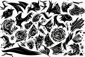 Hand, kat, bat tattoo idea