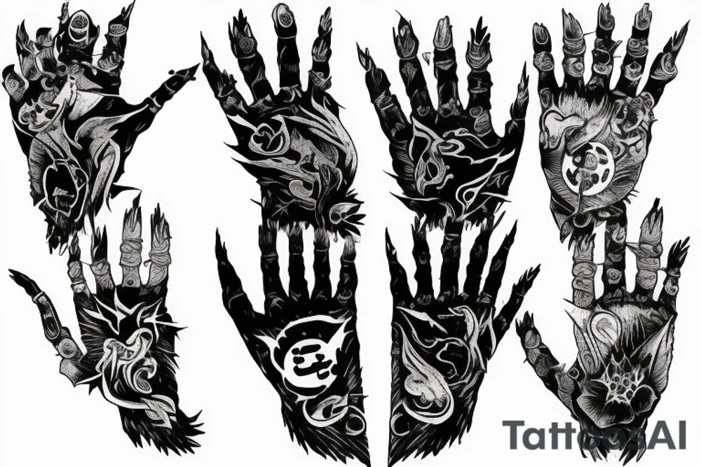 Hand, kat, bat tattoo idea