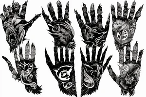 Hand, kat, bat tattoo idea