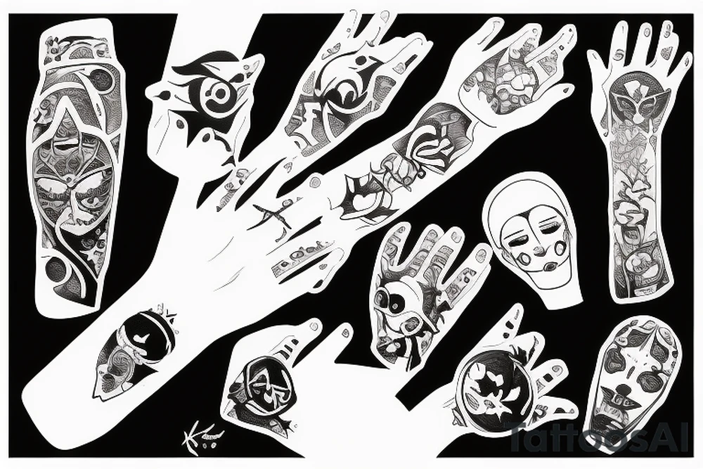 Hand, kat, bat tattoo idea