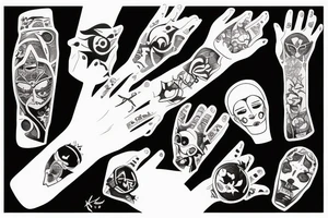 Hand, kat, bat tattoo idea
