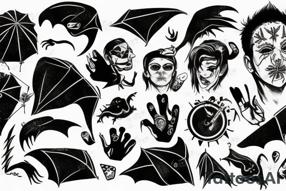 Hand, kat, bat tattoo idea