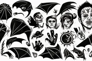 Hand, kat, bat tattoo idea