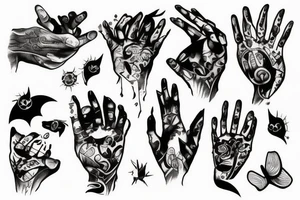Hand, kat, bat tattoo idea