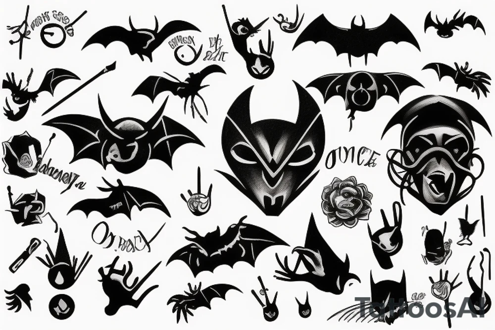 Hand, kat, bat tattoo idea