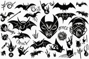 Hand, kat, bat tattoo idea