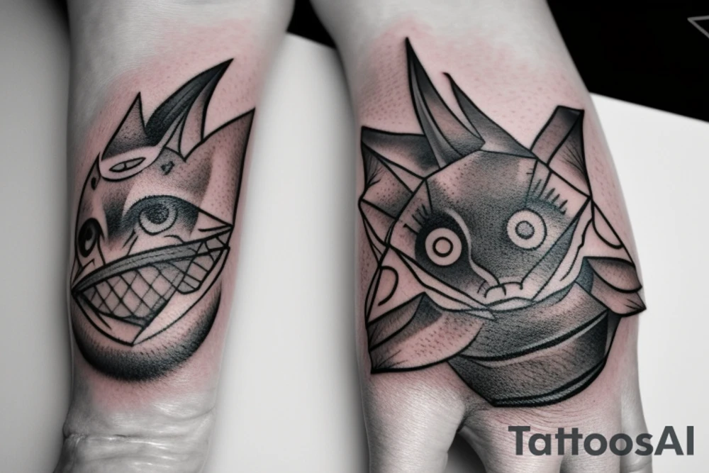 Hand, kat, bat tattoo idea