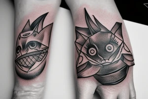 Hand, kat, bat tattoo idea