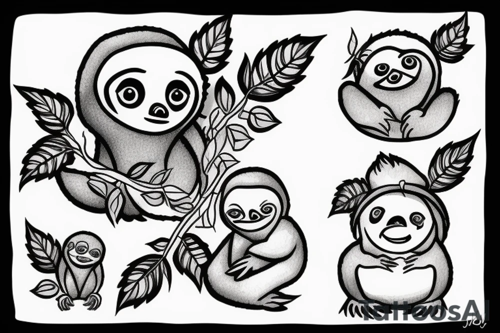 a sloth and a baby chick sitting on a rose tattoo idea