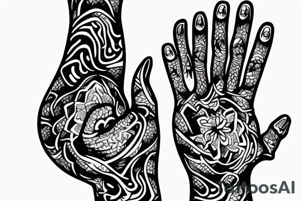A tattoo on the back of my hand flowing from the end of my wrist up to my middle finger tattoo idea