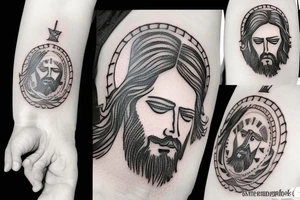 Jesus head with halo tattoo idea