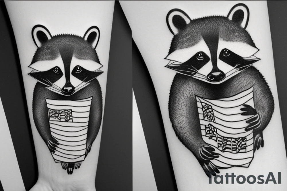 Raccoon holding a flag tattoo idea