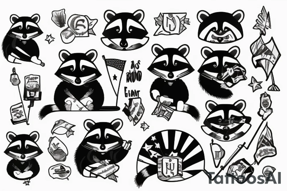 Raccoon holding a flag tattoo idea