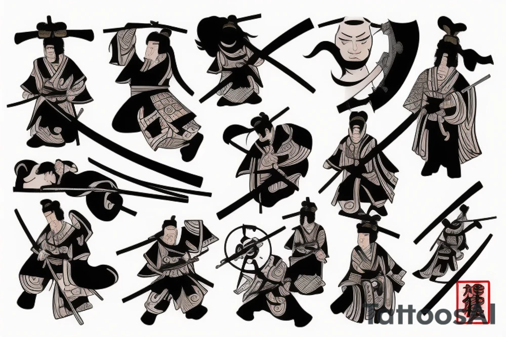 japanese samurai with katana with head down. tattoo idea