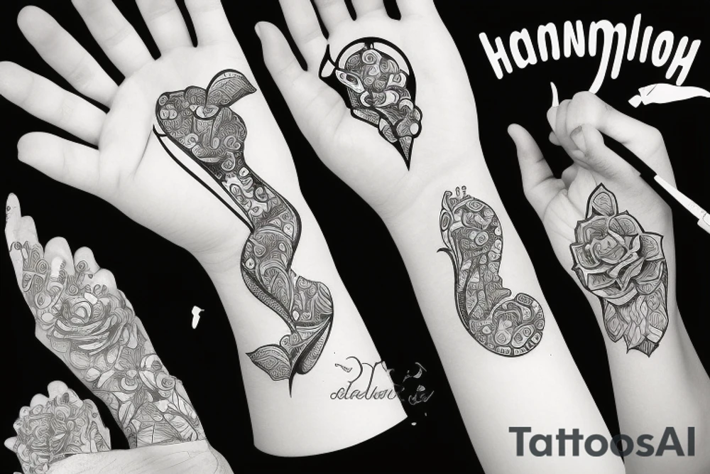 hand holdin pen tattoo idea