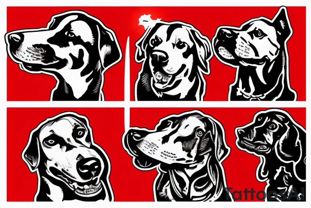 red dog with a knife in hand and red sunset behind it tattoo idea
